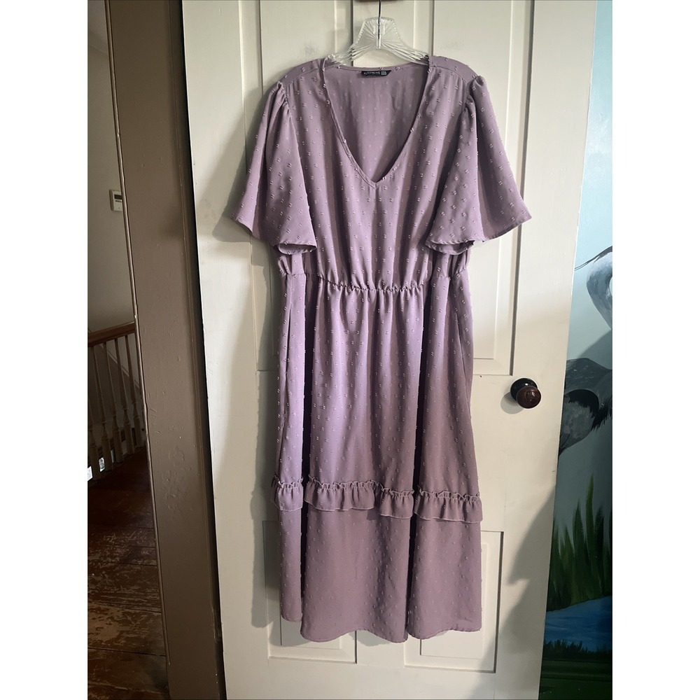 Womens Size 14-16 Lavender Swiss Dot Dress Bloomchic Boho Chic Peasant Ruffle